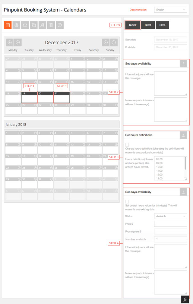 Definir disponibilidade personalizada para horas em vários dias