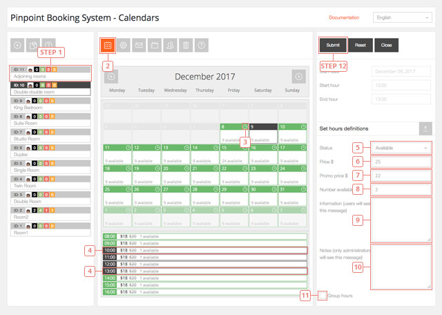 Edit availability for separate hours from a selected day