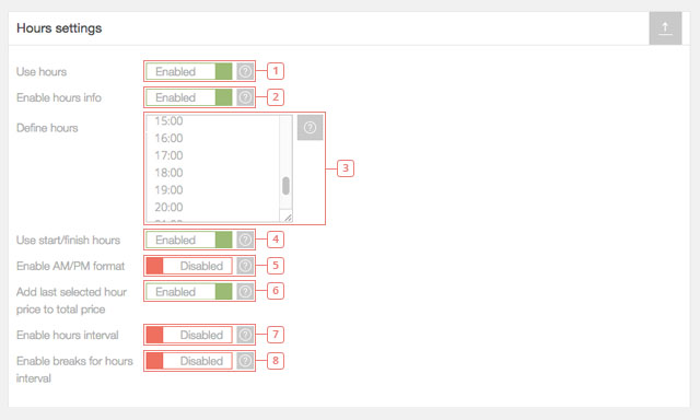 Configuración de las horas