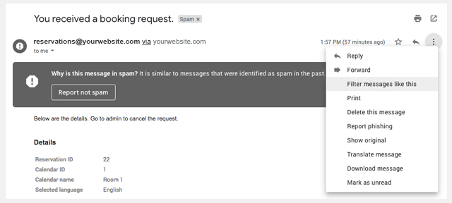 Evitar que las notificaciones de reserva entren en la carpeta de Spam de Gmail