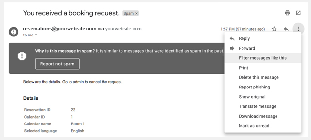 Empêcher les notifications de réservation d'entrer dans le dossier Spam dans Gmail