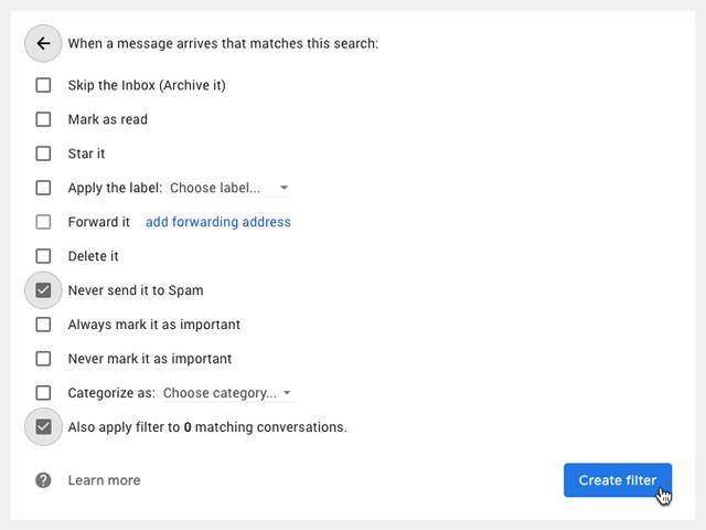 Preventing booking notifications getting into the Spam folder in Gmail