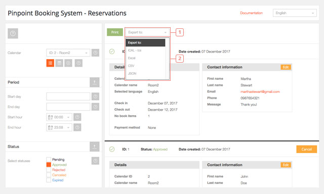 How to export reservations