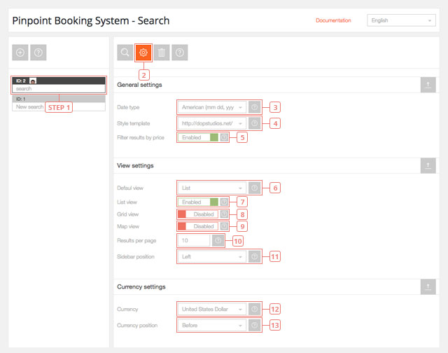Search item settings