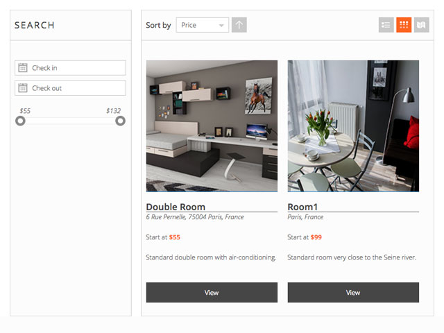 The grid view has the search result displayed one next to another. It works exactly like the list view.